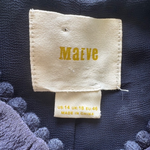 Maeve Navy Sleeveless Dress Size 14 Boho Fringe Hem Keyhole Neck - Picture 5 of 10